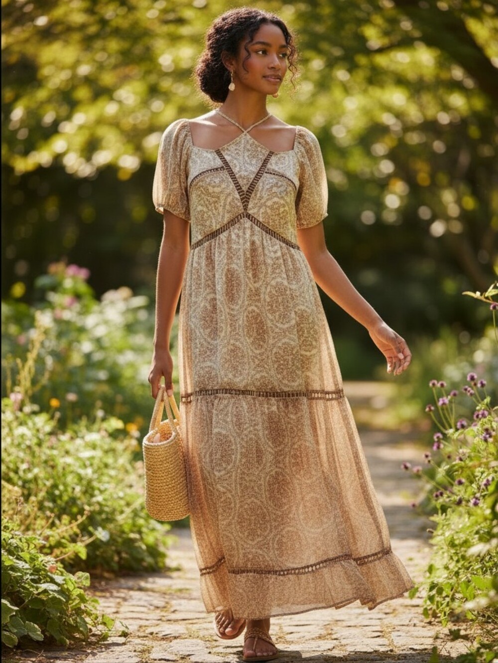 Latte & Cream Paisley Maxi Dress